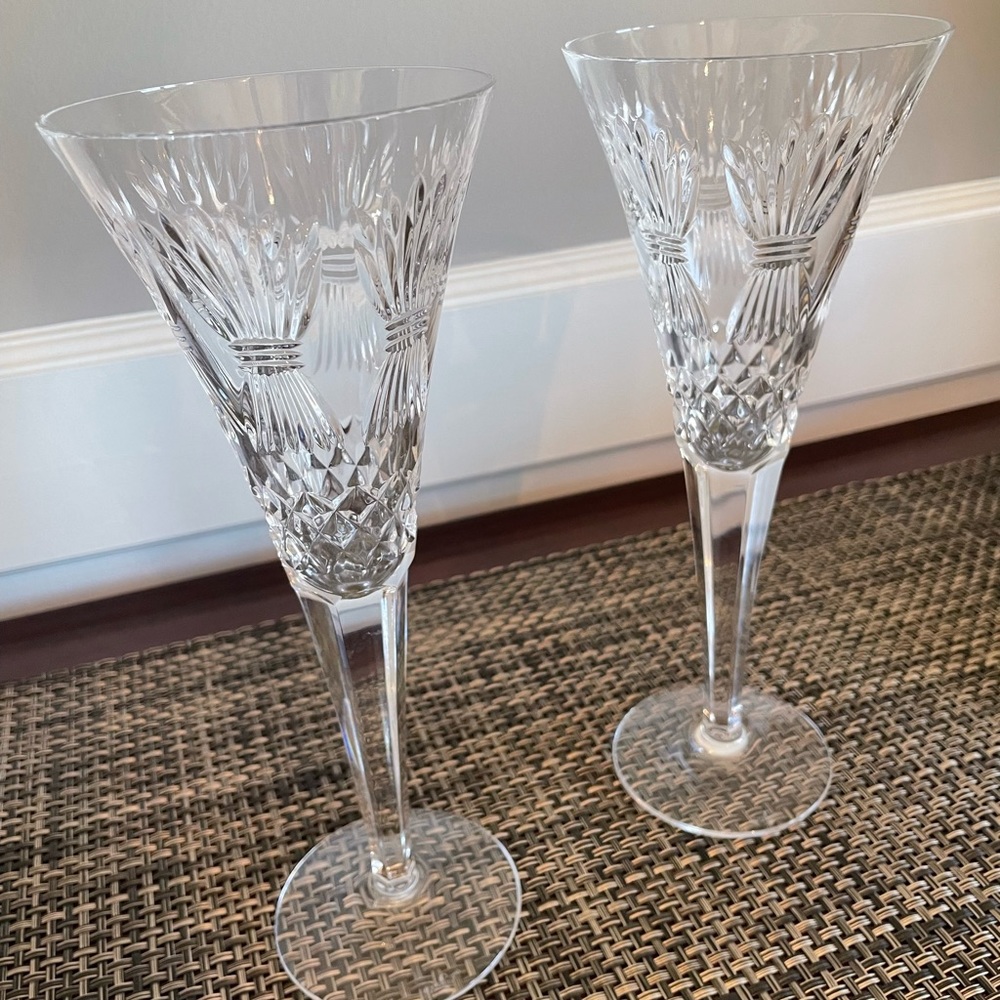 Waterford Millennium Series Set of 2, 9 1/4 inch Toasting Flutes, Prosperity.